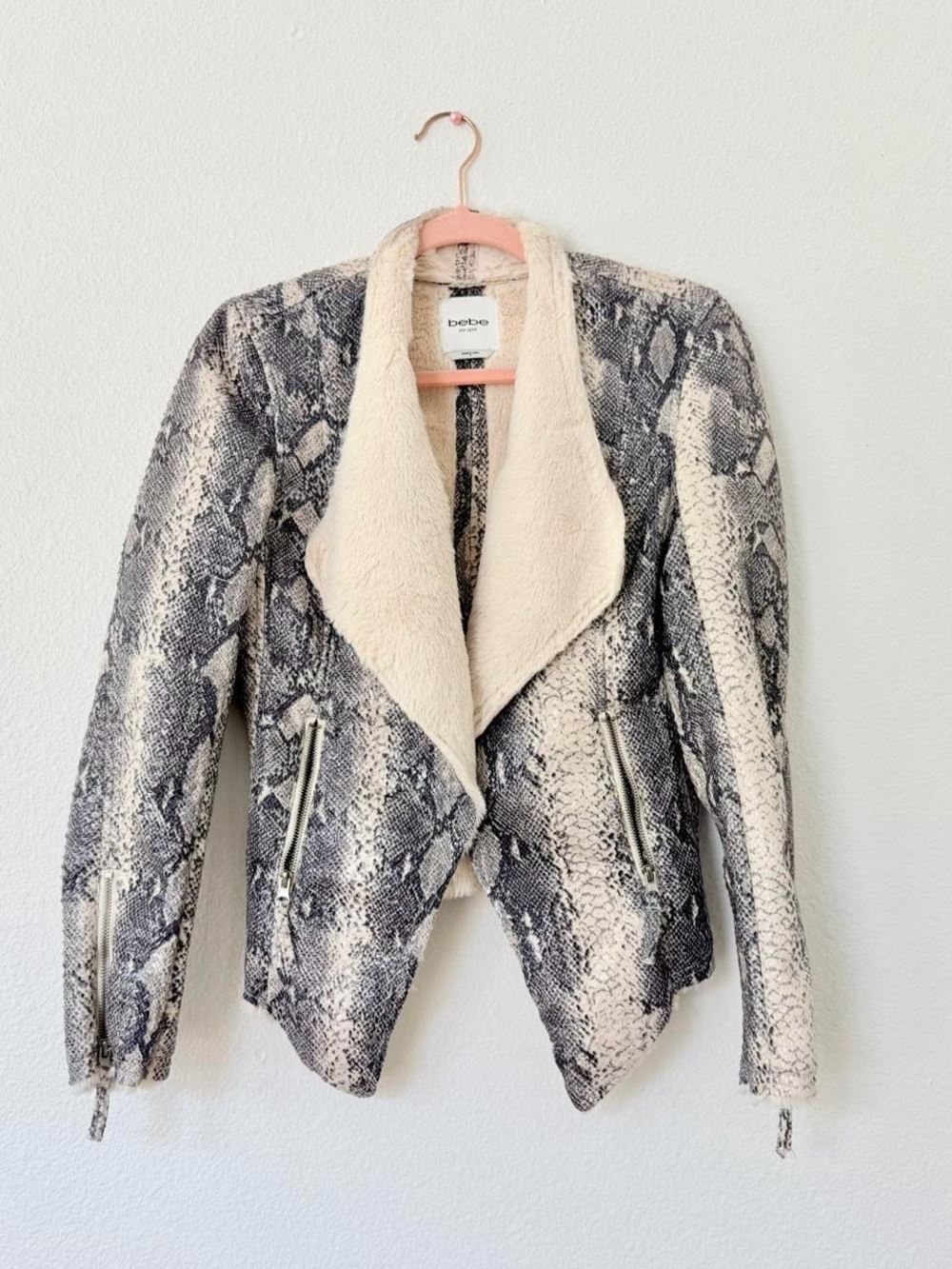 Y2K BEBE Cream Snake-Print Faux Shearling Jacket